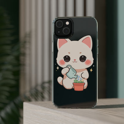 Kawaii Cat Phone Case, Cute Plant Lover Gift