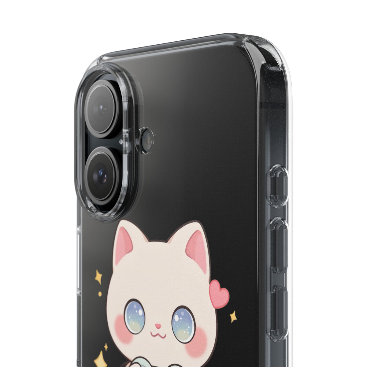 Kawaii Gamer Cat Clear Phone Case for Gaming Fans