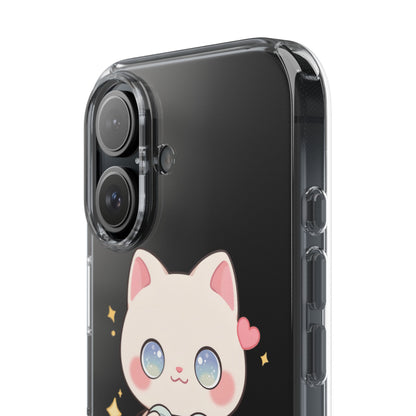 Kawaii Gamer Cat Clear Phone Case for Gaming Fans