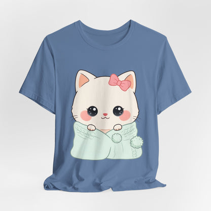 Kawaii Cat T-Shirt, Cozy Blanket Kitty for Cat Lovers