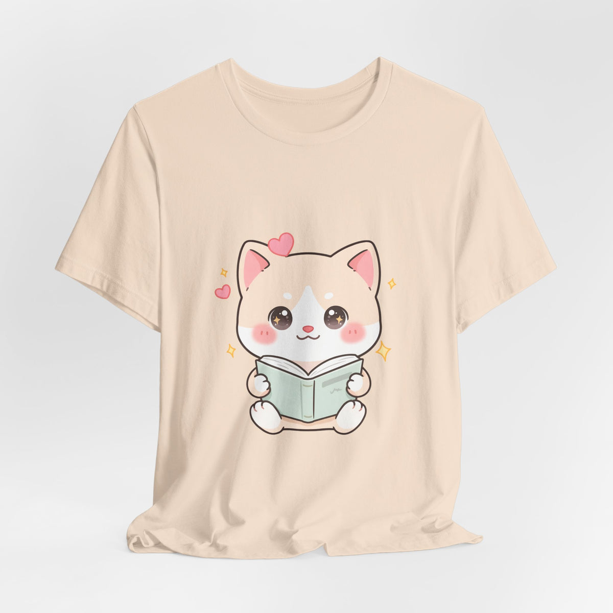 Kawaii Reading Cat T-Shirt for Book Lovers