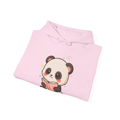 Kawaii Panda Reading Hoodie, Cozy Book Lover Sweatshirt