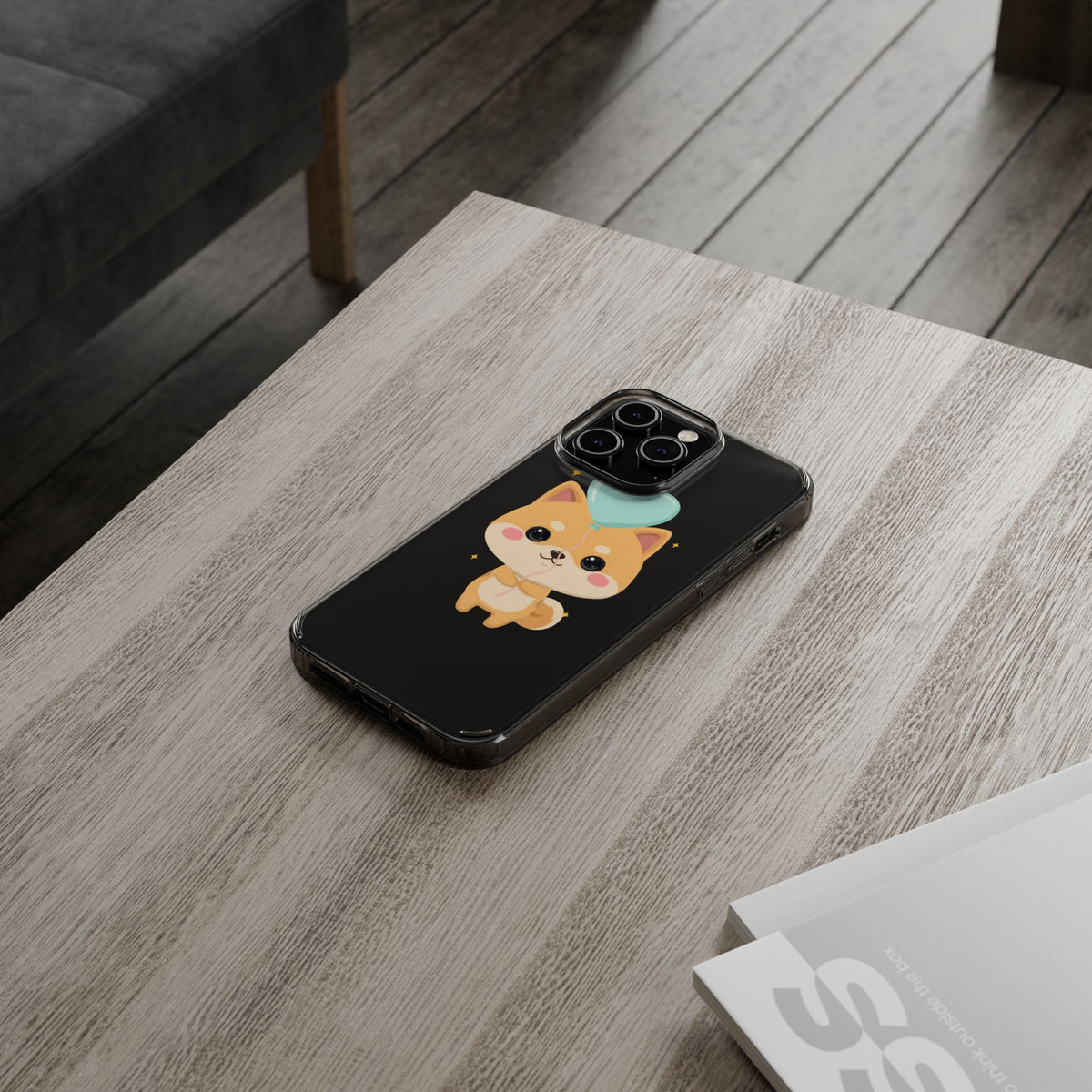 Kawaii Shiba Inu Clear Phone Case with Heart Balloon