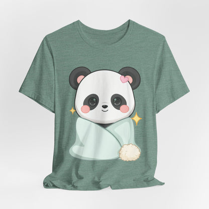 Kawaii Panda T-Shirt, Cozy Blanket Chibi Animal Tee