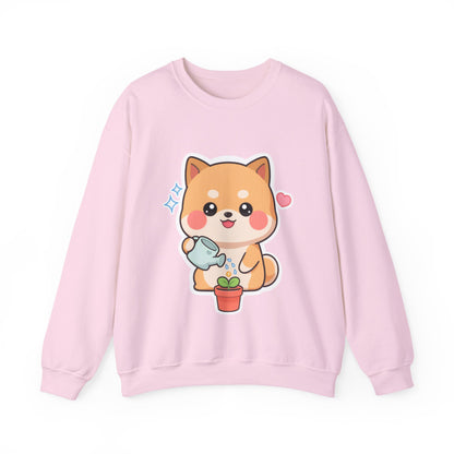 Kawaii Shiba Inu Sweatshirt, Cute Plant Lover Crewneck