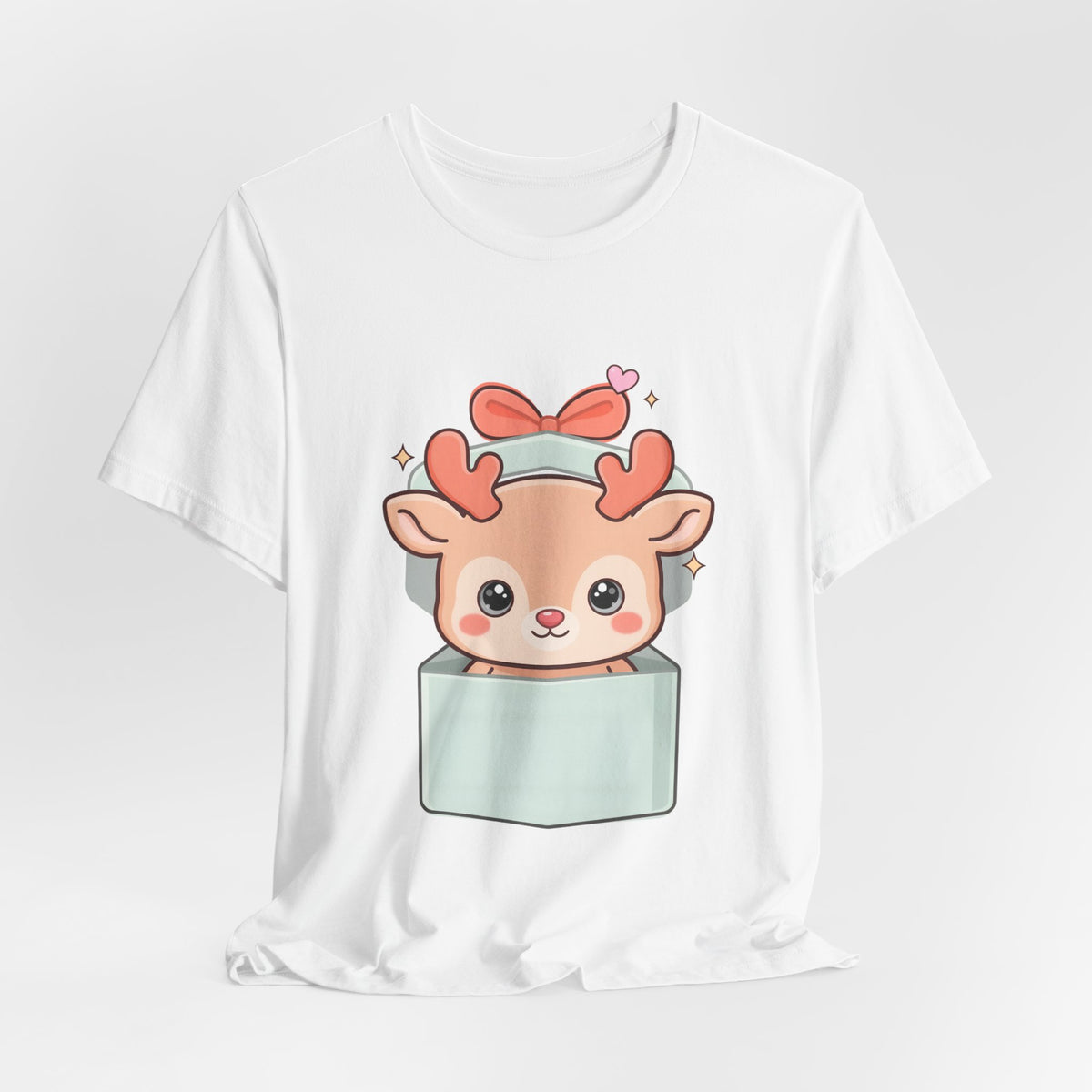 Kawaii Reindeer T-Shirt – Cute Gift Box Christmas Tee
