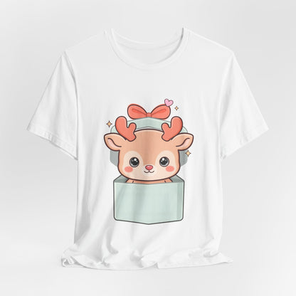 Kawaii Reindeer T-Shirt – Cute Gift Box Christmas Tee