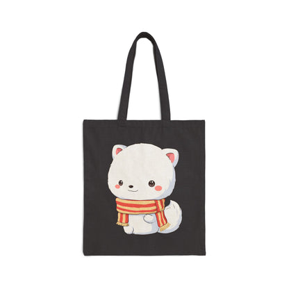Christmas Fox Tote Bag, Kawaii Arctic Fox Canvas Bag