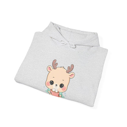 Kawaii Reindeer Hoodie, Cozy Hot Cocoa Sweatshirt