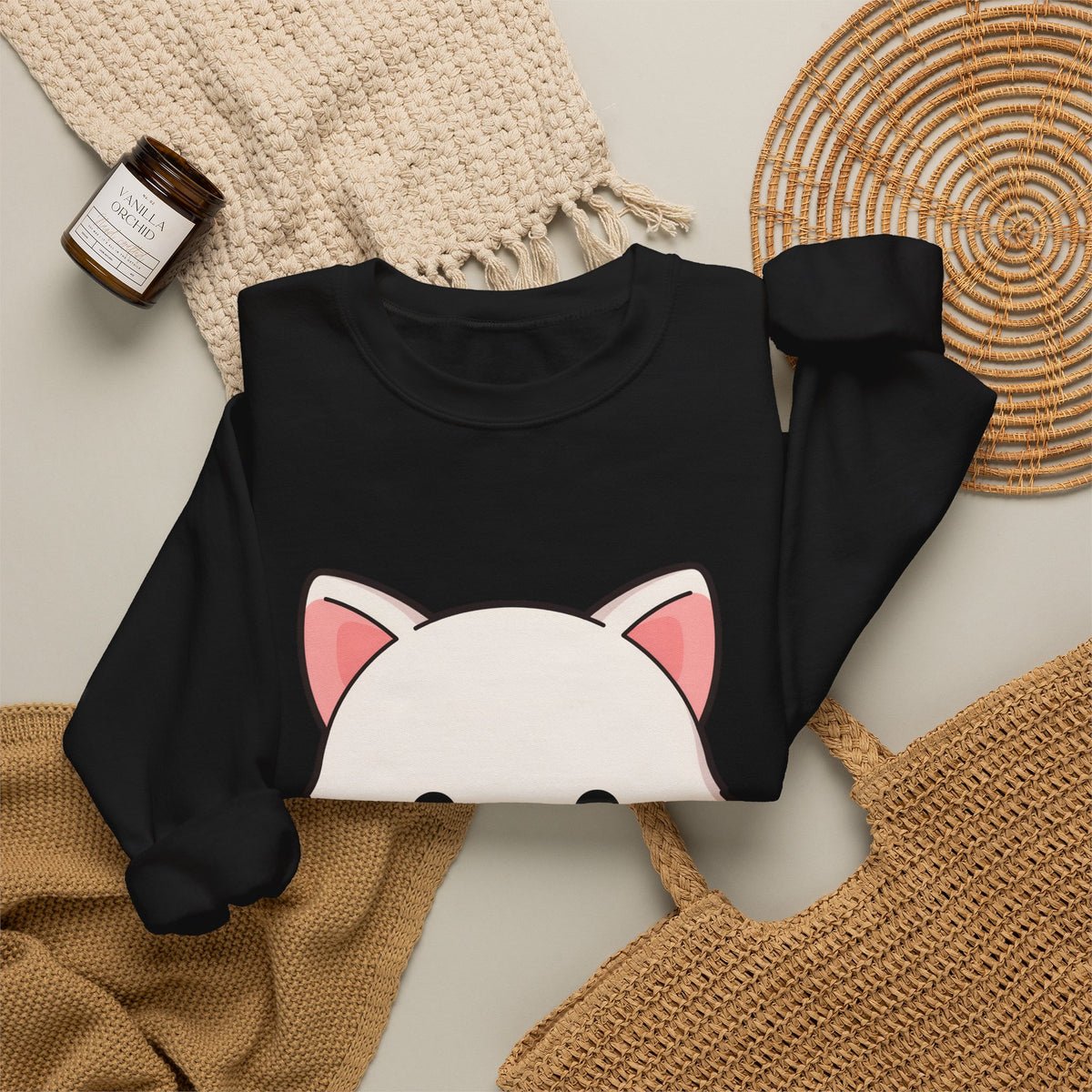 Kawaii Arctic Fox Sweatshirt, Cute Mistletoe Holiday Crewneck