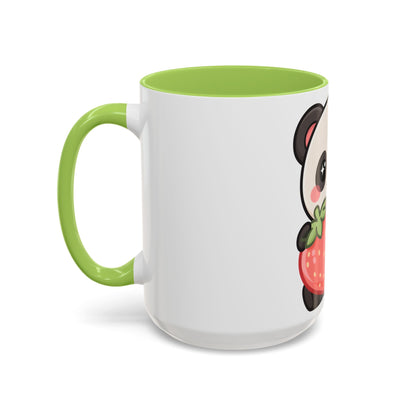 Kawaii Panda Accent Coffee Mug, Strawberry Lover Gift