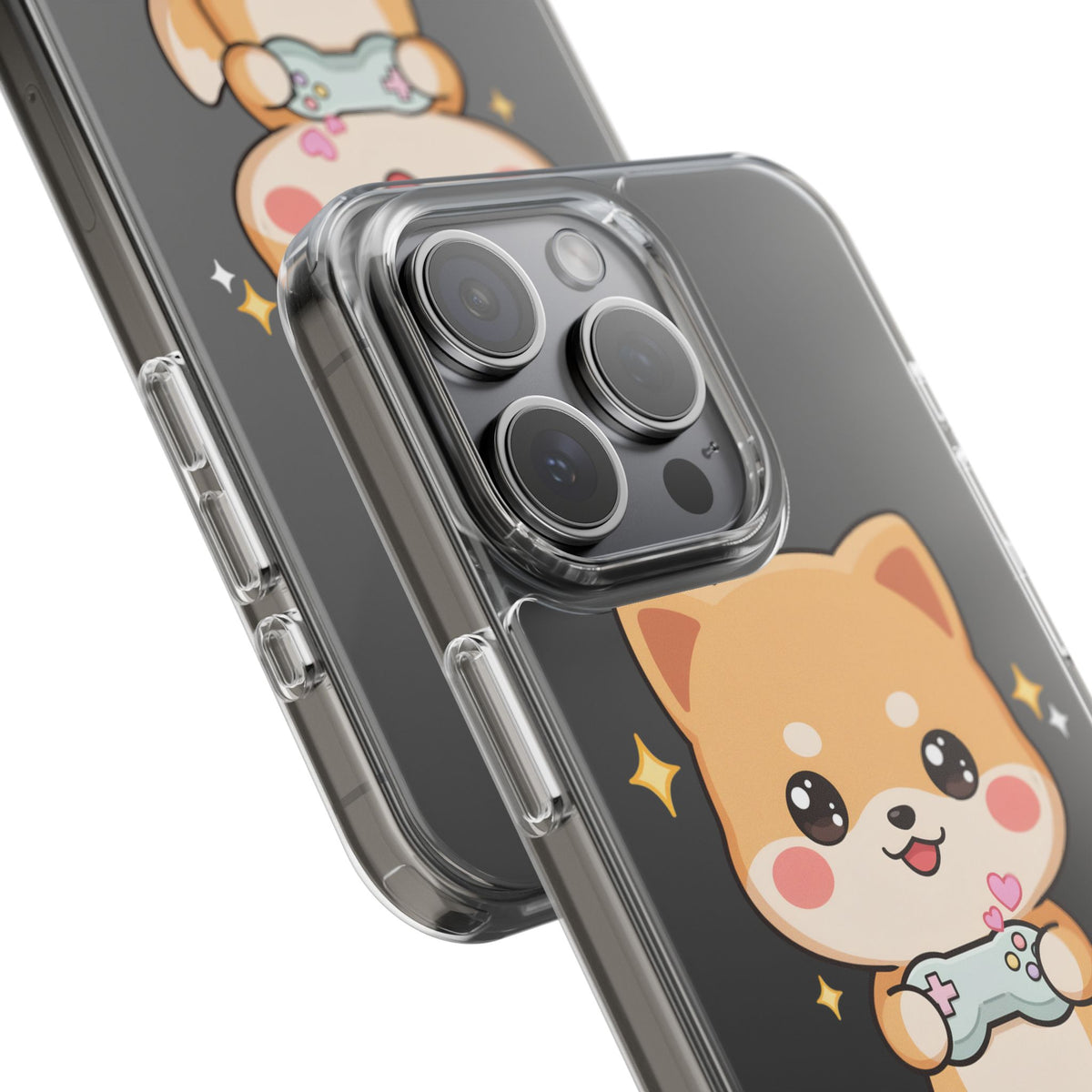 Kawaii Shiba Inu Gamer Phone Case, Clear Impact-Resistant