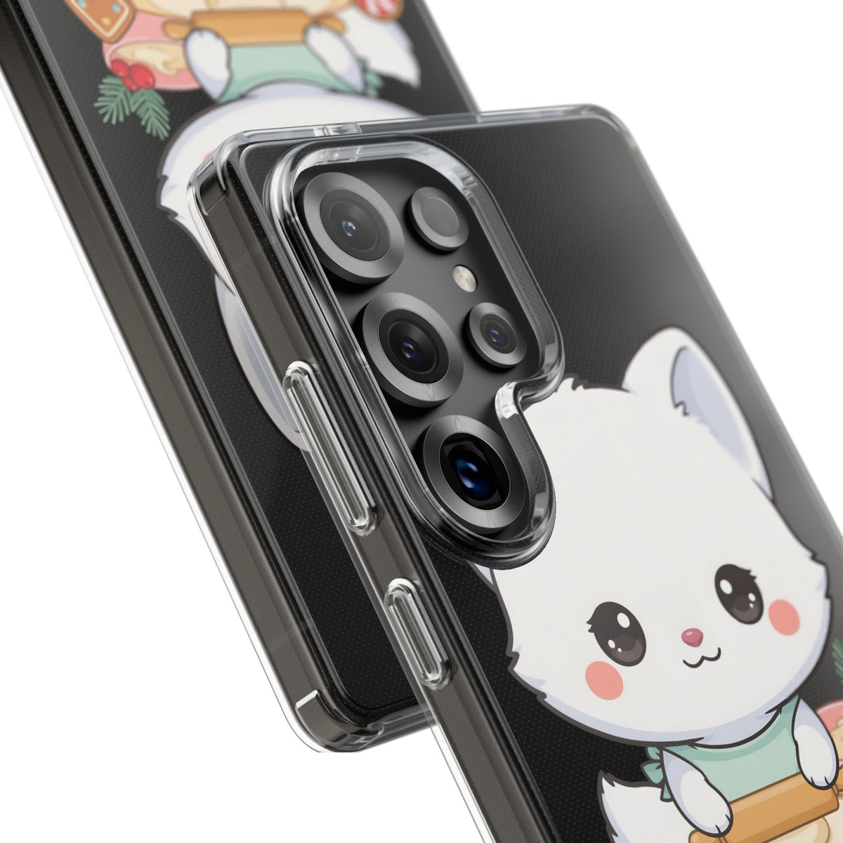 Christmas Fox Clear Phone Case, Kawaii Cookie Baker