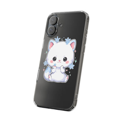 Kawaii Arctic Fox Phone Case, Cute Snowflake Clear Case