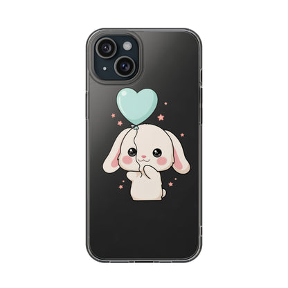 Kawaii Bunny Phone Case with Balloon, Clear Impact-Resistant