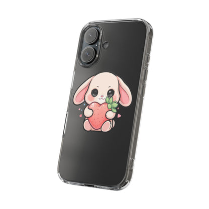 Kawaii Bunny Strawberry Phone Case, Clear Impact-Resistant