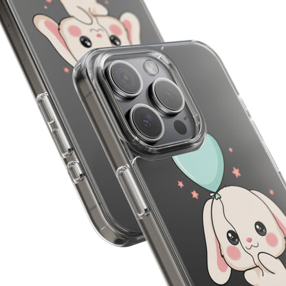 Kawaii Bunny Phone Case with Balloon, Clear Impact-Resistant