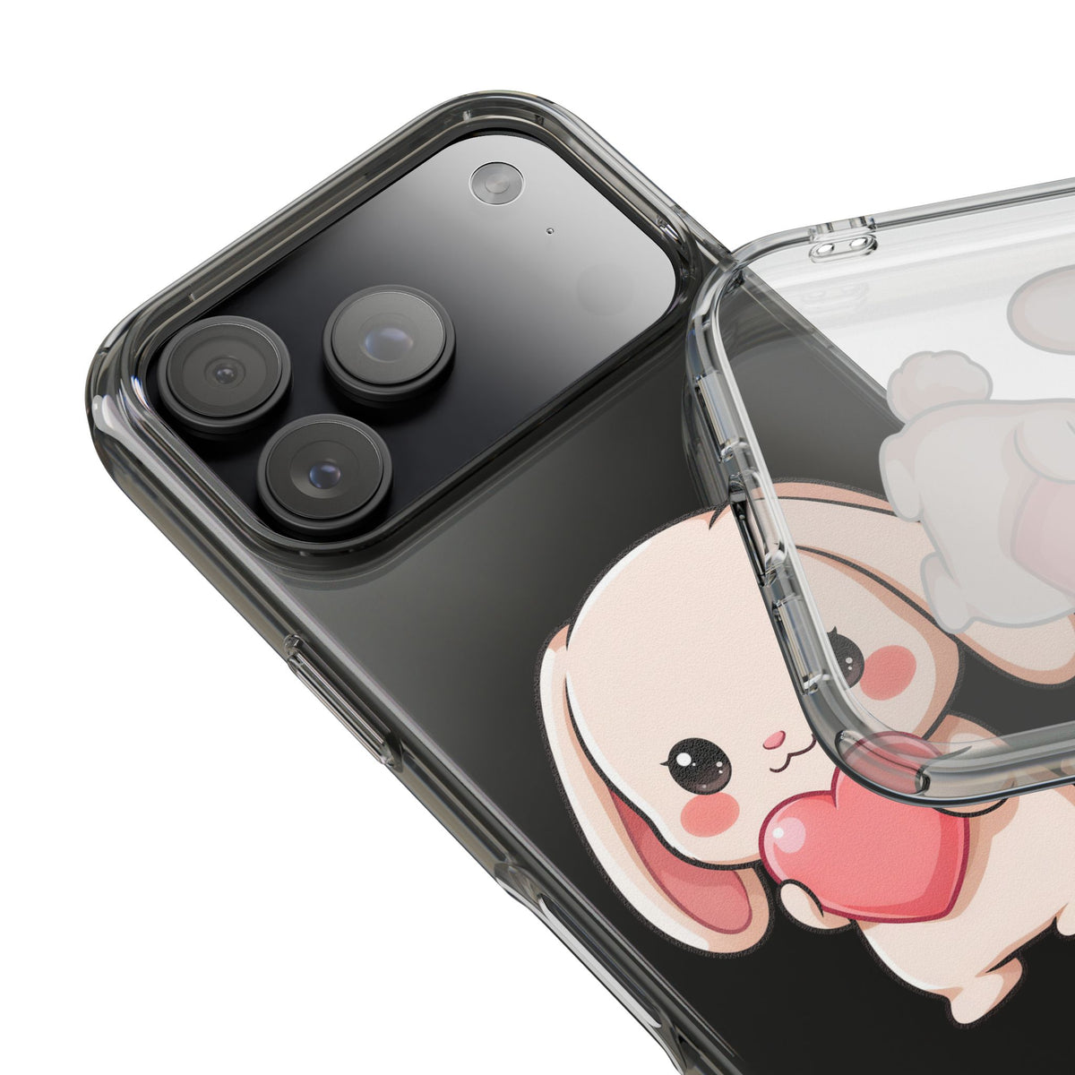 Kawaii Bunny Clear Phone Case with Heart