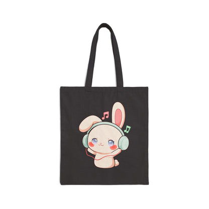 Kawaii Music Bunny Cotton Canvas Tote Bag