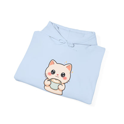 Kawaii Cat Latte Hoodie, Cute Cozy Cat Sweatshirt