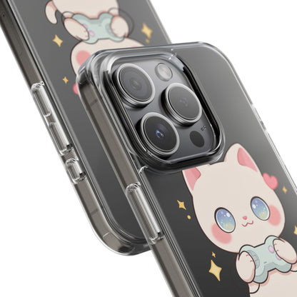 Kawaii Gamer Cat Clear Phone Case for Gaming Fans