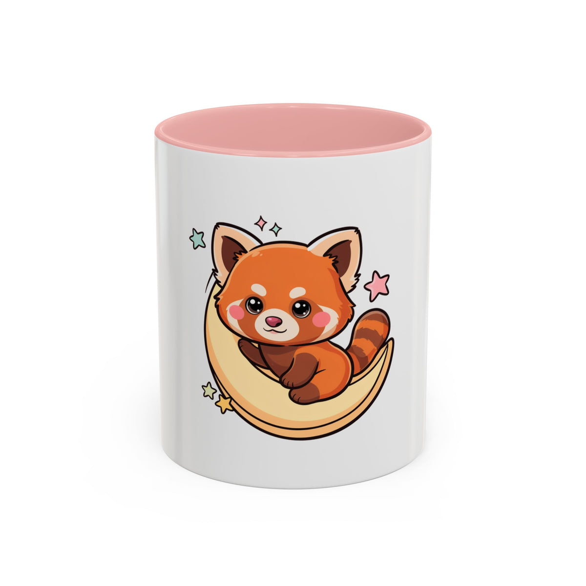 Red Panda Accent Coffee Mug, Kawaii Crescent Moon