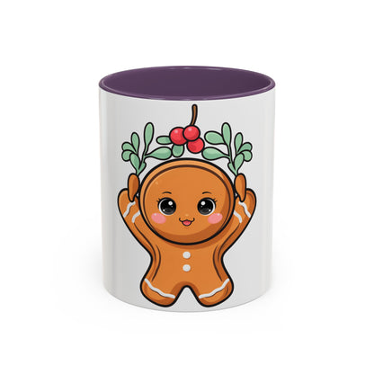 Kawaii Gingerbread Mug with Mistletoe | Christmas Accent Mug