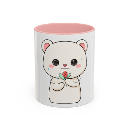 Kawaii Polar Bear Christmas Mug with Mistletoe