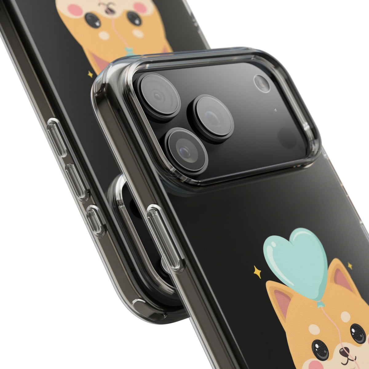 Kawaii Shiba Inu Clear Phone Case with Heart Balloon