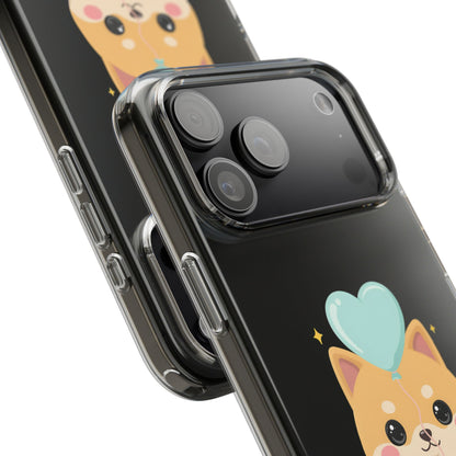 Kawaii Shiba Inu Clear Phone Case with Heart Balloon