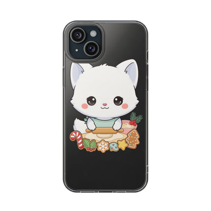 Christmas Fox Clear Phone Case, Kawaii Cookie Baker