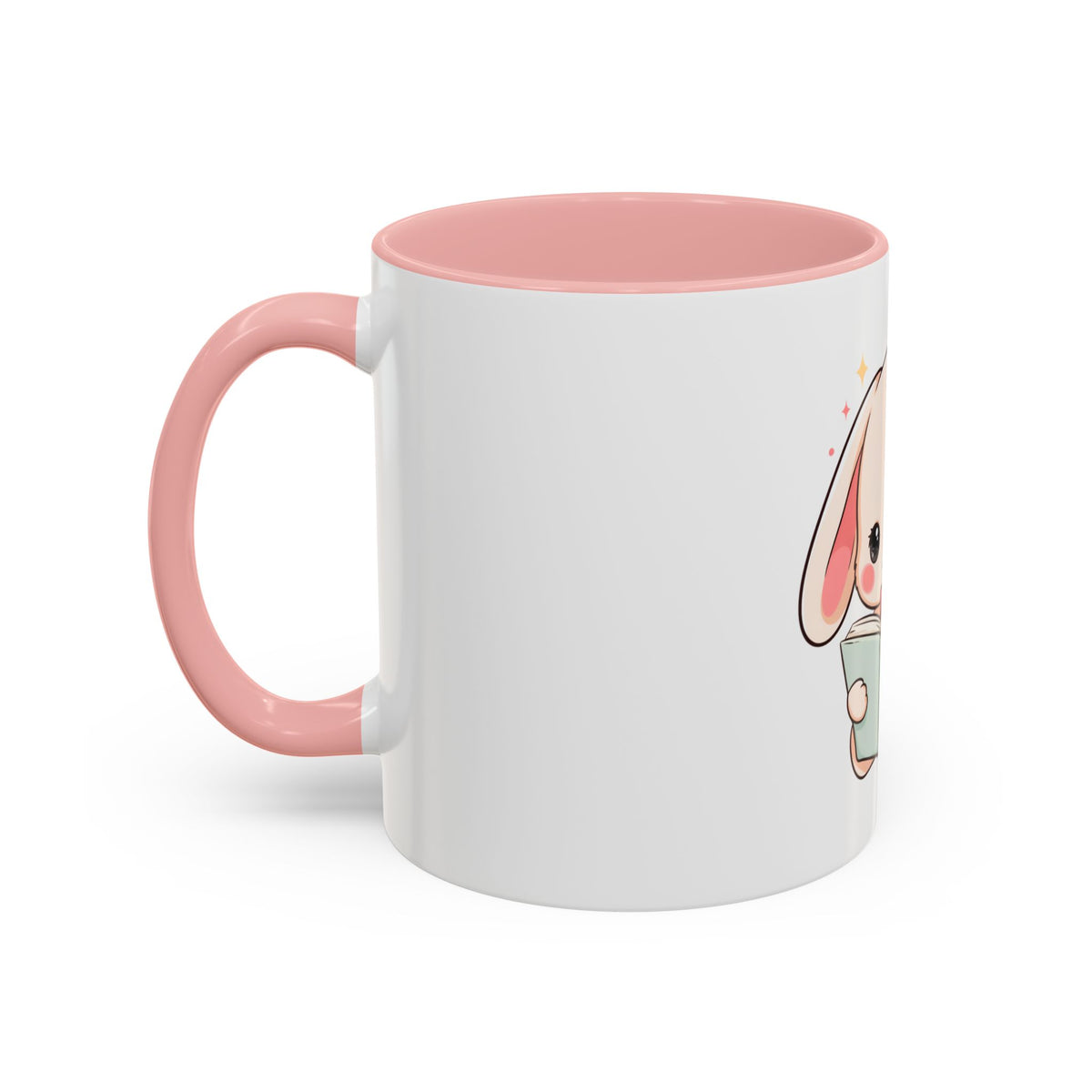 Kawaii Reading Bunny Mug, Cute Book Lover Accent Coffee Mug