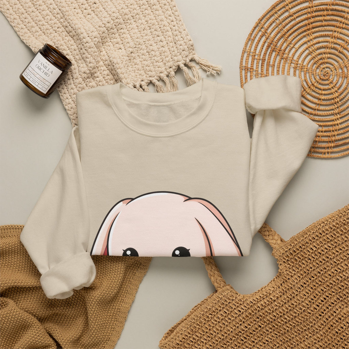 Kawaii Bunny Sweatshirt, Cute Heart Hug Crewneck