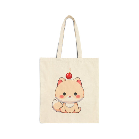 Kawaii Arctic Fox Christmas Tote Bag