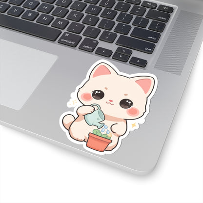 Kawaii Cat Plant Care Sticker for Journals and Laptops