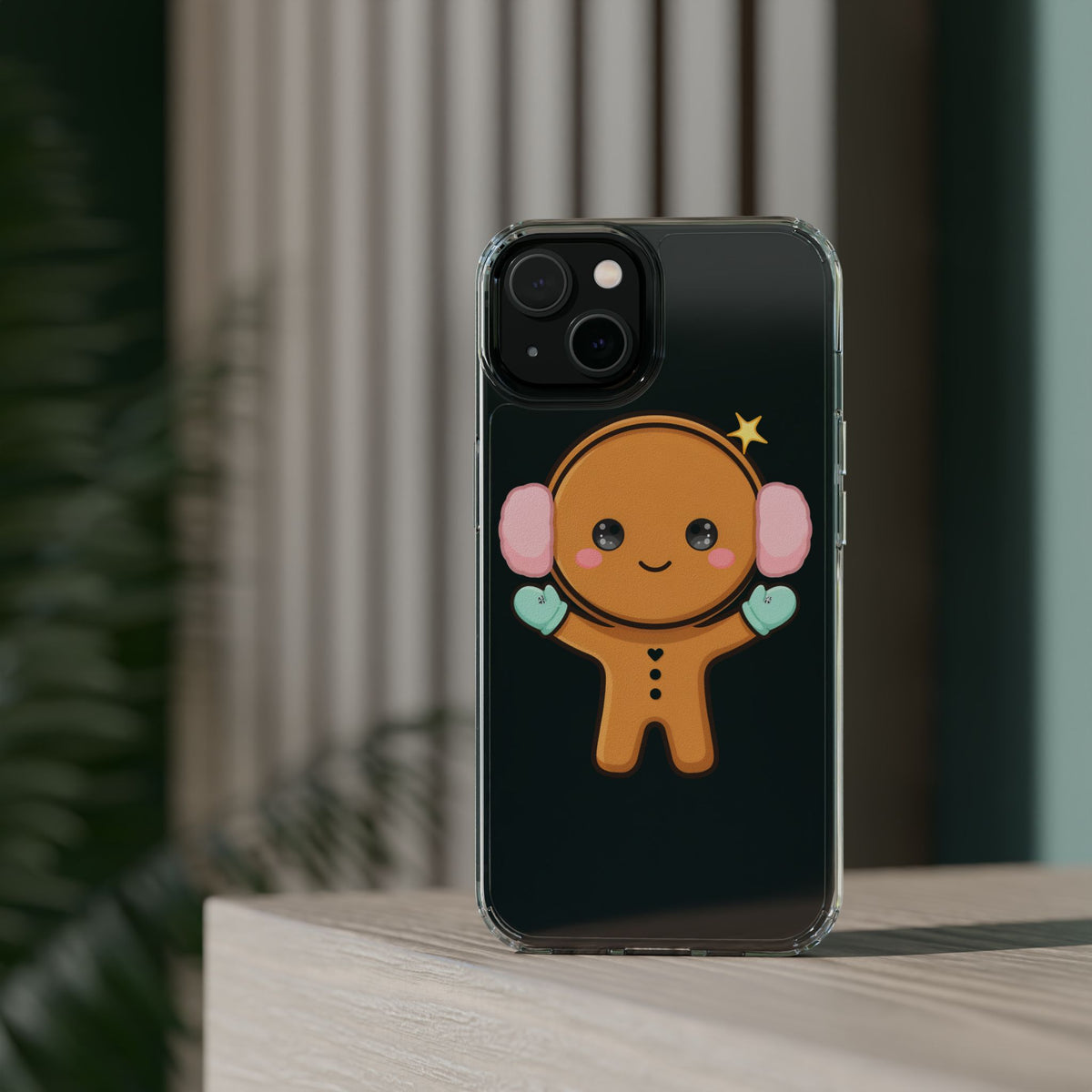 Kawaii Gingerbread Phone Case, Cute Winter Character
