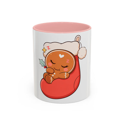 Christmas Gingerbread Mug: Sleepy Stocking Accent Coffee Mug