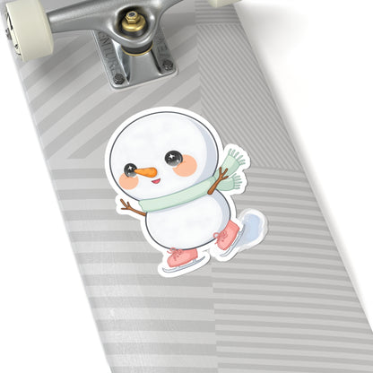 Kawaii Snowman Sticker, Cute Ice Skating Winter Decor