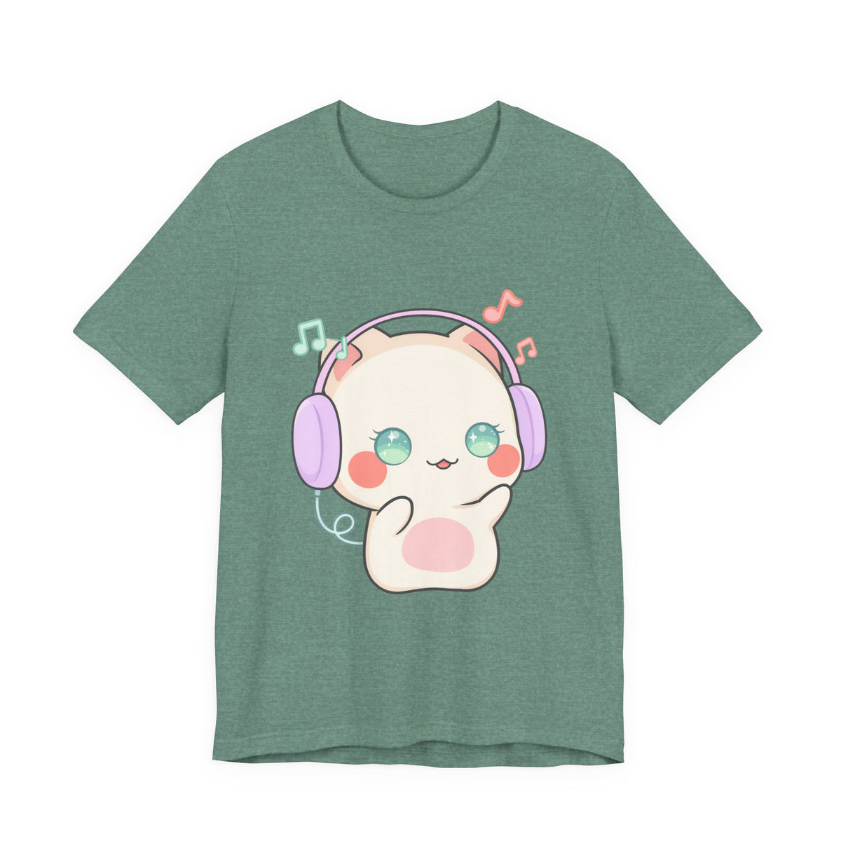 Kawaii Cat Music Lover T-Shirt, Cute Headphone Kitty Tee