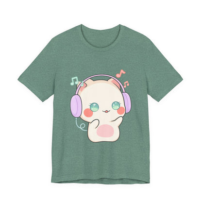 Kawaii Cat Music Lover T-Shirt, Cute Headphone Kitty Tee
