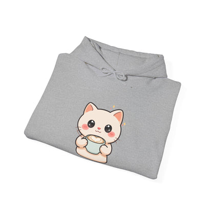 Kawaii Cat Latte Hoodie, Cute Cozy Cat Sweatshirt