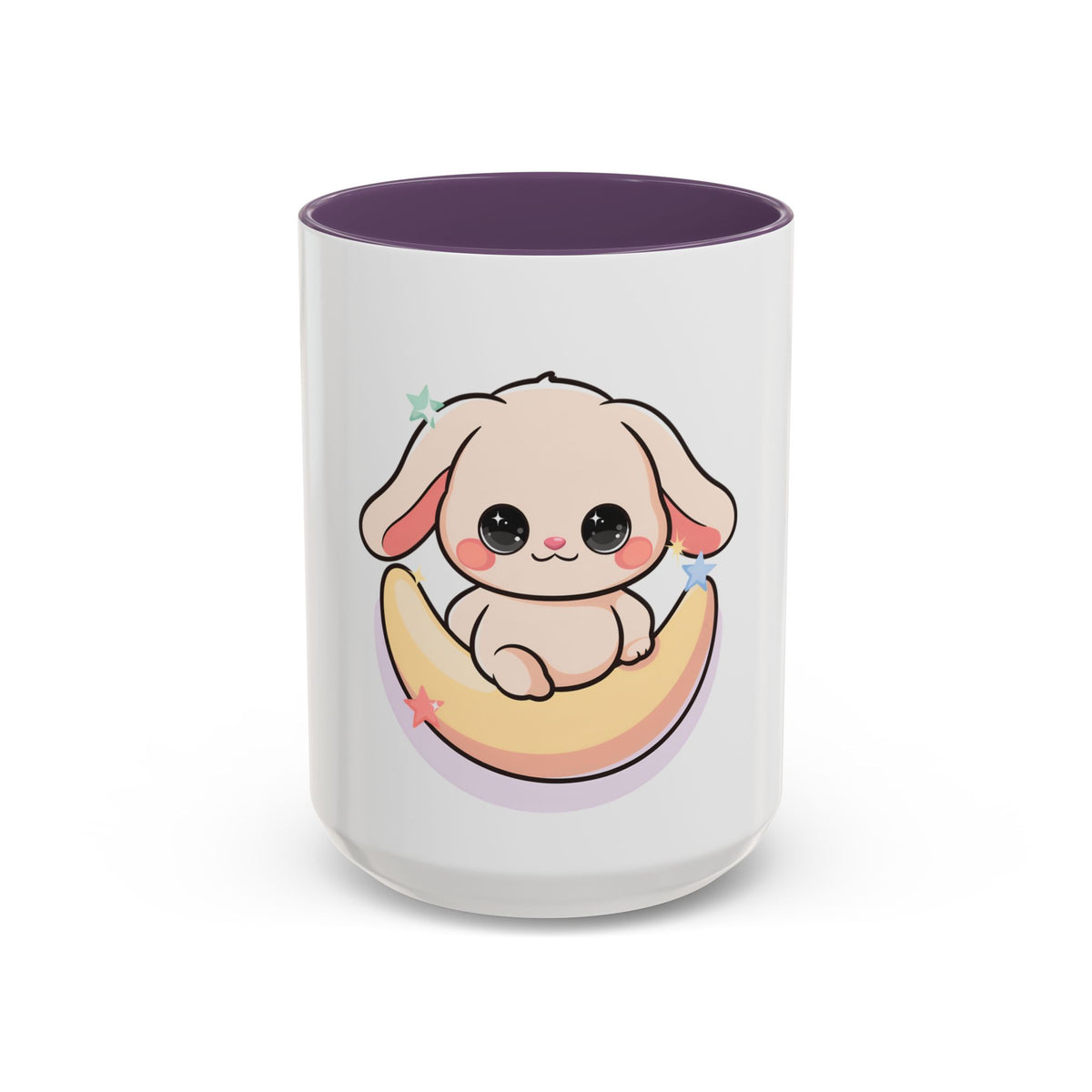 Kawaii Bunny Accent Coffee Mug, Cute Moon Rabbit Gift