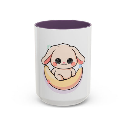 Kawaii Bunny Accent Coffee Mug, Cute Moon Rabbit Gift