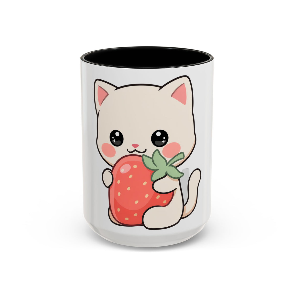 Kawaii Cat Strawberry Accent Coffee Mug