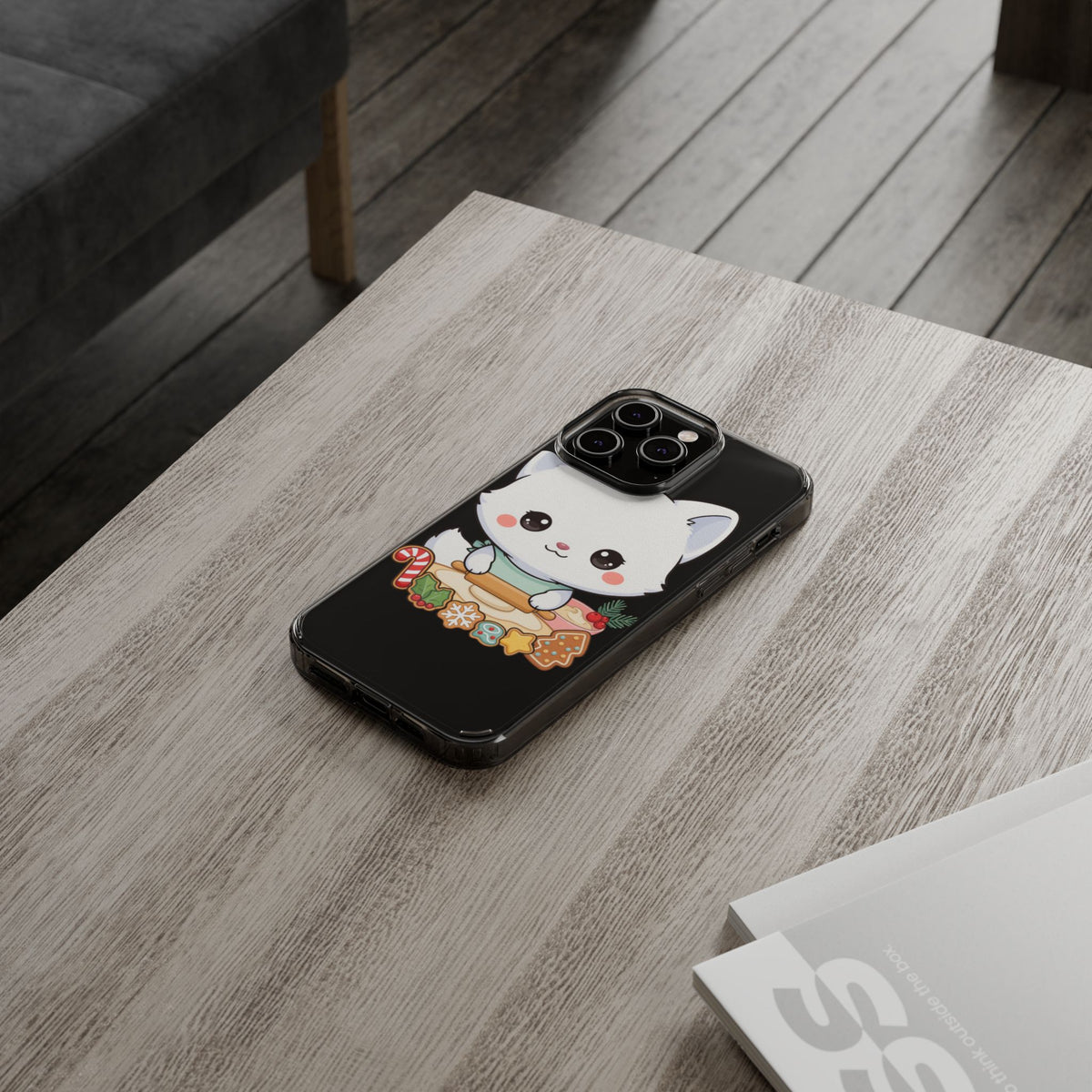 Christmas Fox Clear Phone Case, Kawaii Cookie Baker