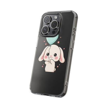Kawaii Bunny Phone Case with Balloon, Clear Impact-Resistant