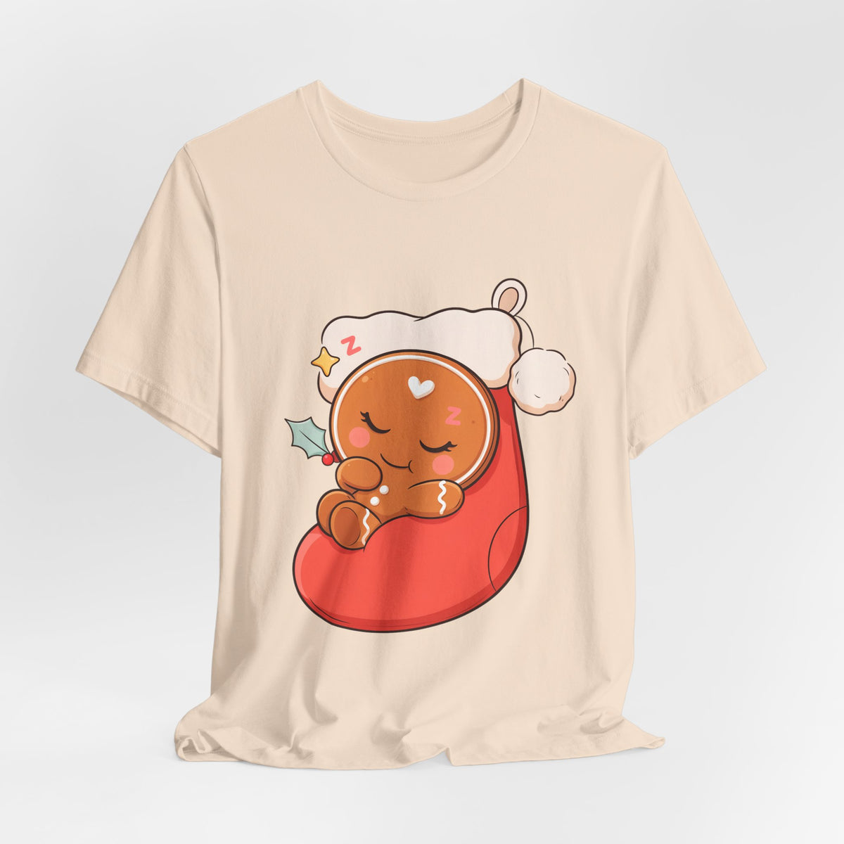 Sleeping Gingerbread Man Christmas T-Shirt, Kawaii Holiday Tee