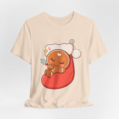 Sleeping Gingerbread Man Christmas T-Shirt, Kawaii Holiday Tee