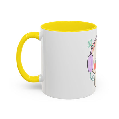 Kawaii Cat Coffee Mug, Music Lover Accent Ceramic Mug