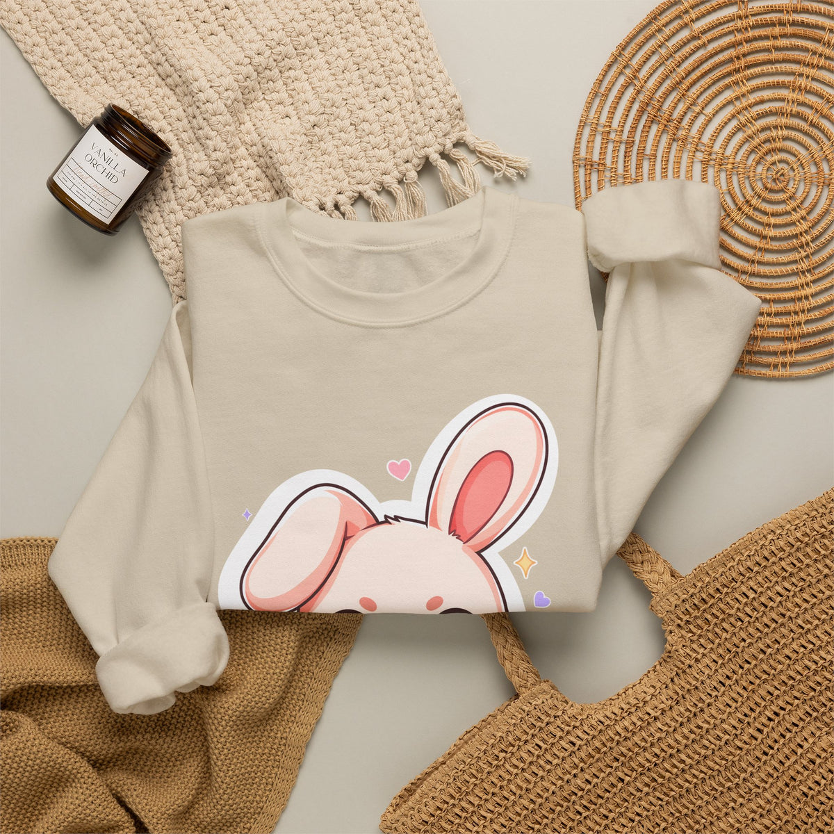 Kawaii Bunny Bubble Tea Sweatshirt, Cute Chibi Crewneck